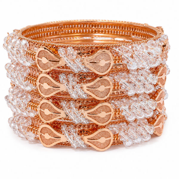  Rose Gold Crystal Bangles Set (Pack of 4)